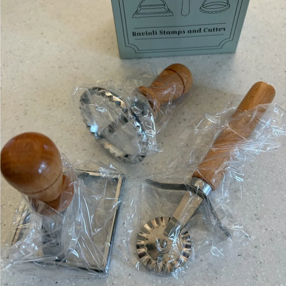 NEW The Original Kitchen Co. Ravioli Stamps & Cutter Set w. Wooden Handles.